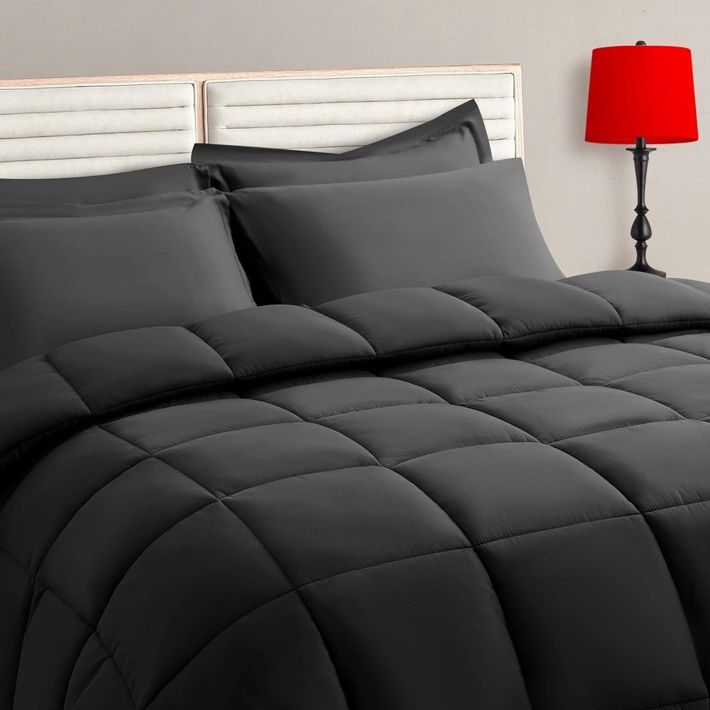 Luxurious 7-Piece Full Size Comforter Set, Dark Grey Bedding