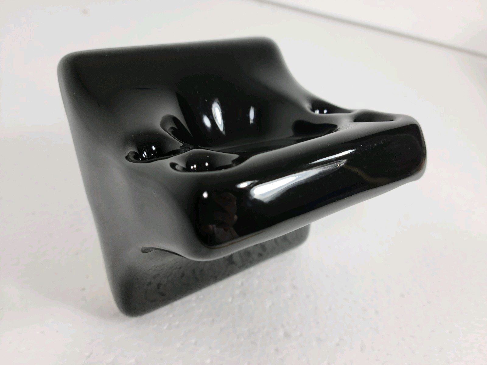 Vintage Black Ceramic Tile Toothbrush Holder Tumbler Cup Tray Mid Century Modern