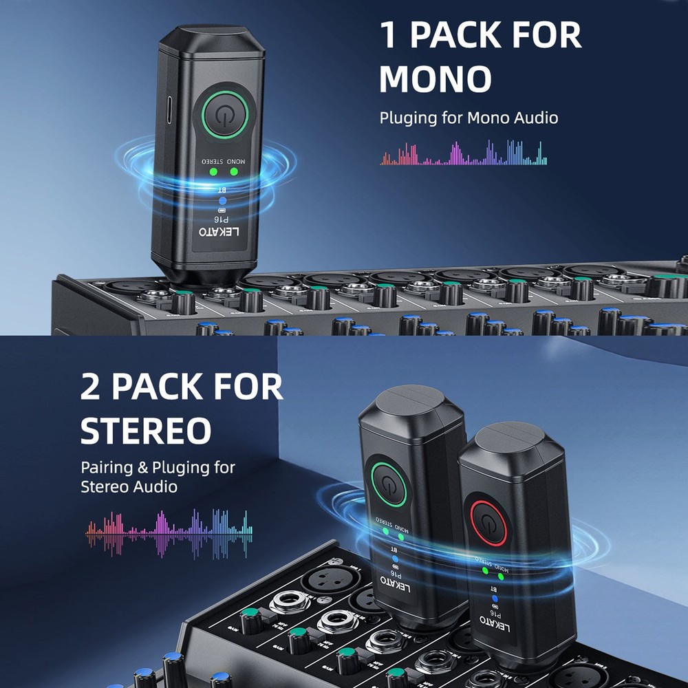 LEKATO XLR Wireless Bluetooth Receivers Wireless Adapter 2 Pack for Stereo