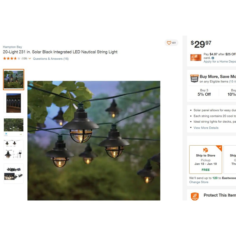 (3 Sets) 20-Light Solar Black Integrated LED Nautical String Lights, 19.25 Ft.