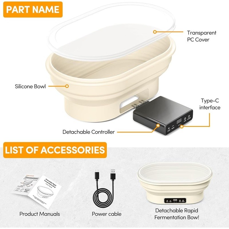 Electric Sourdough Proofing Basket W/ Adjustable Temperature LCD Timer Baking US