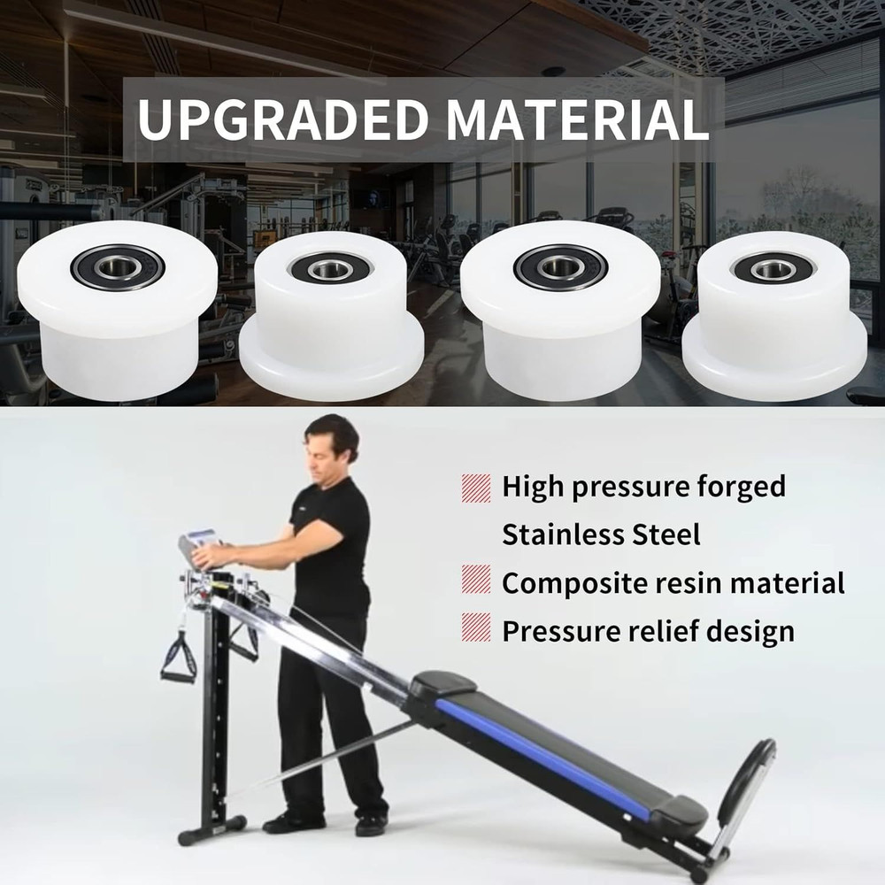 Qty.4 Machined Wheels/Rollers Compatible Total Gym Replacement, Fits Models 1000