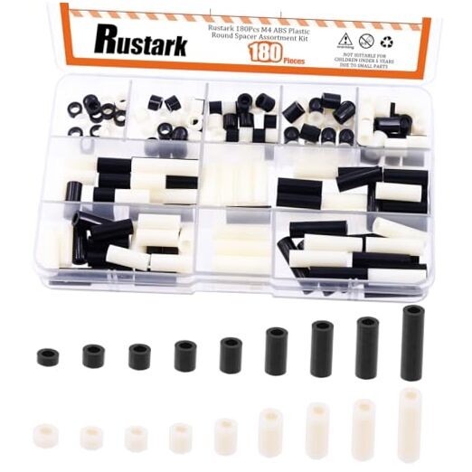 180Pcs 9 Sizes M4 Nylon Round Spacer Standoff Assortment Kit M4 - Black + White