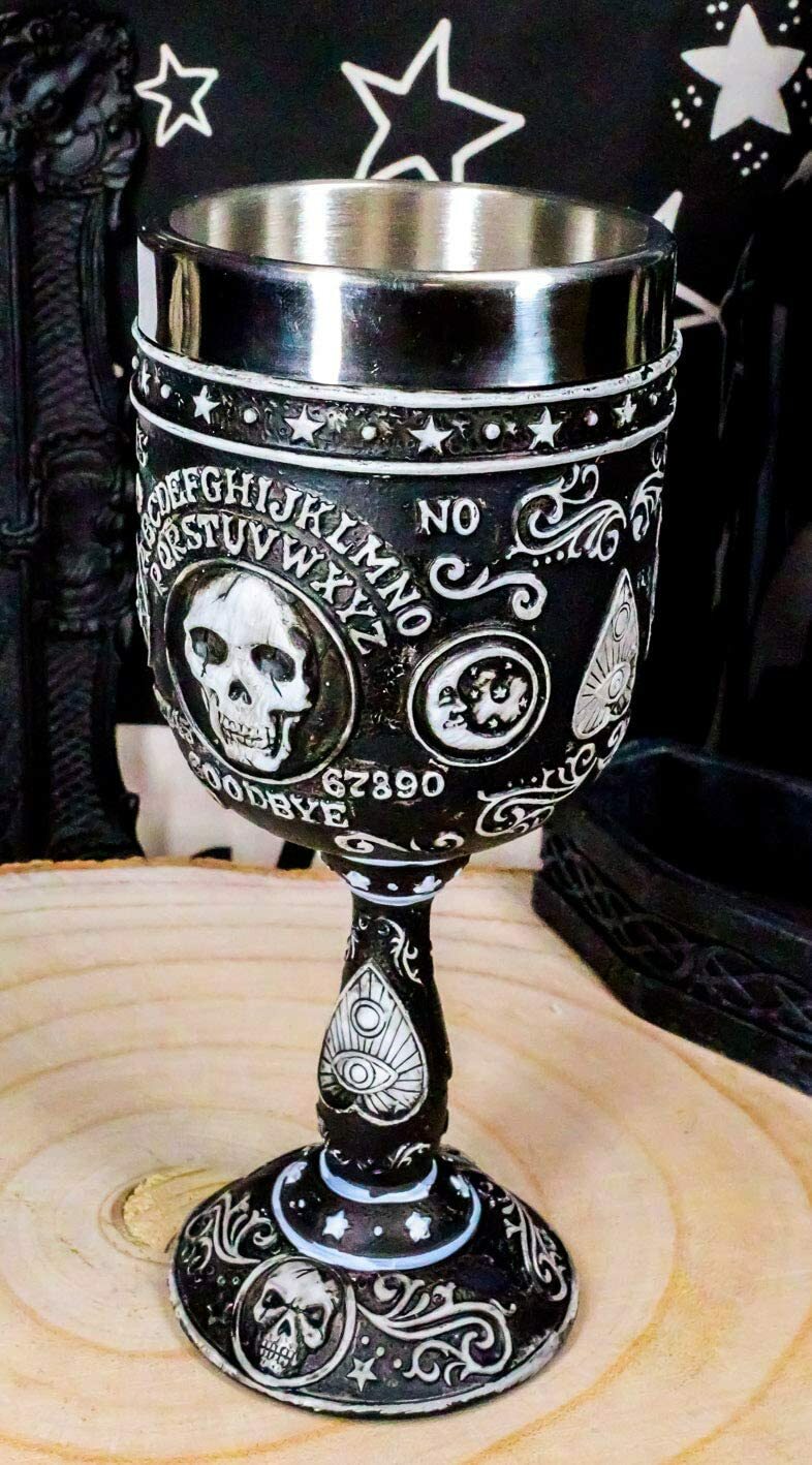 Ebros Spirit Board Ouija Wine Goblet Skull Witchcraft Dark Arts Home Decor 7"H