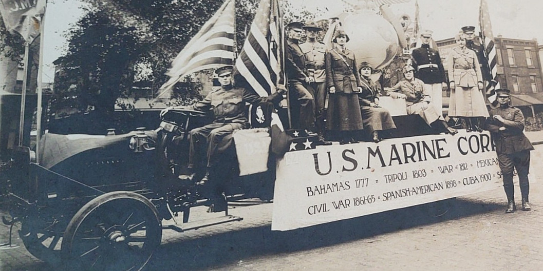 RARE 1919 Original USMC Photo 12X10" US marines ,Phila Parade , Opha May Johnson
