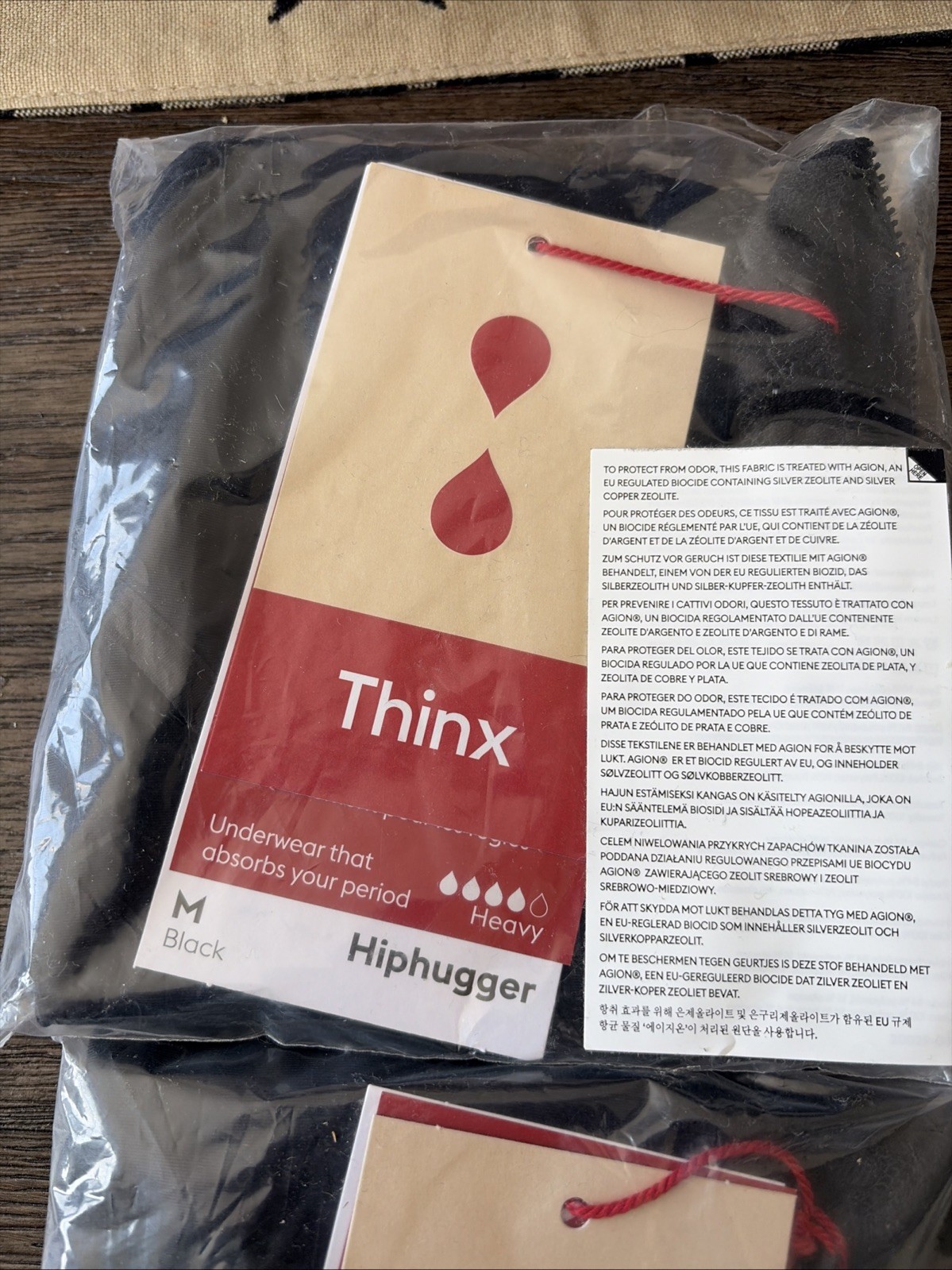 Thinx Hiphugger Leakproof Heavy Period Panties Size M Black - 2 pack