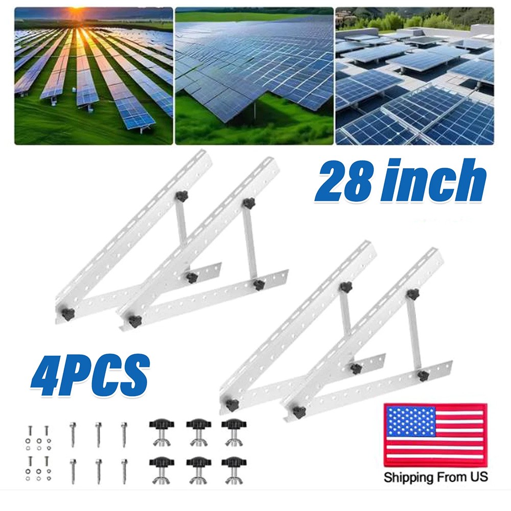 4PCS Solar Panel RV Tilt Mount Brackets Rooftop Flat Surface Adjustable Frame US