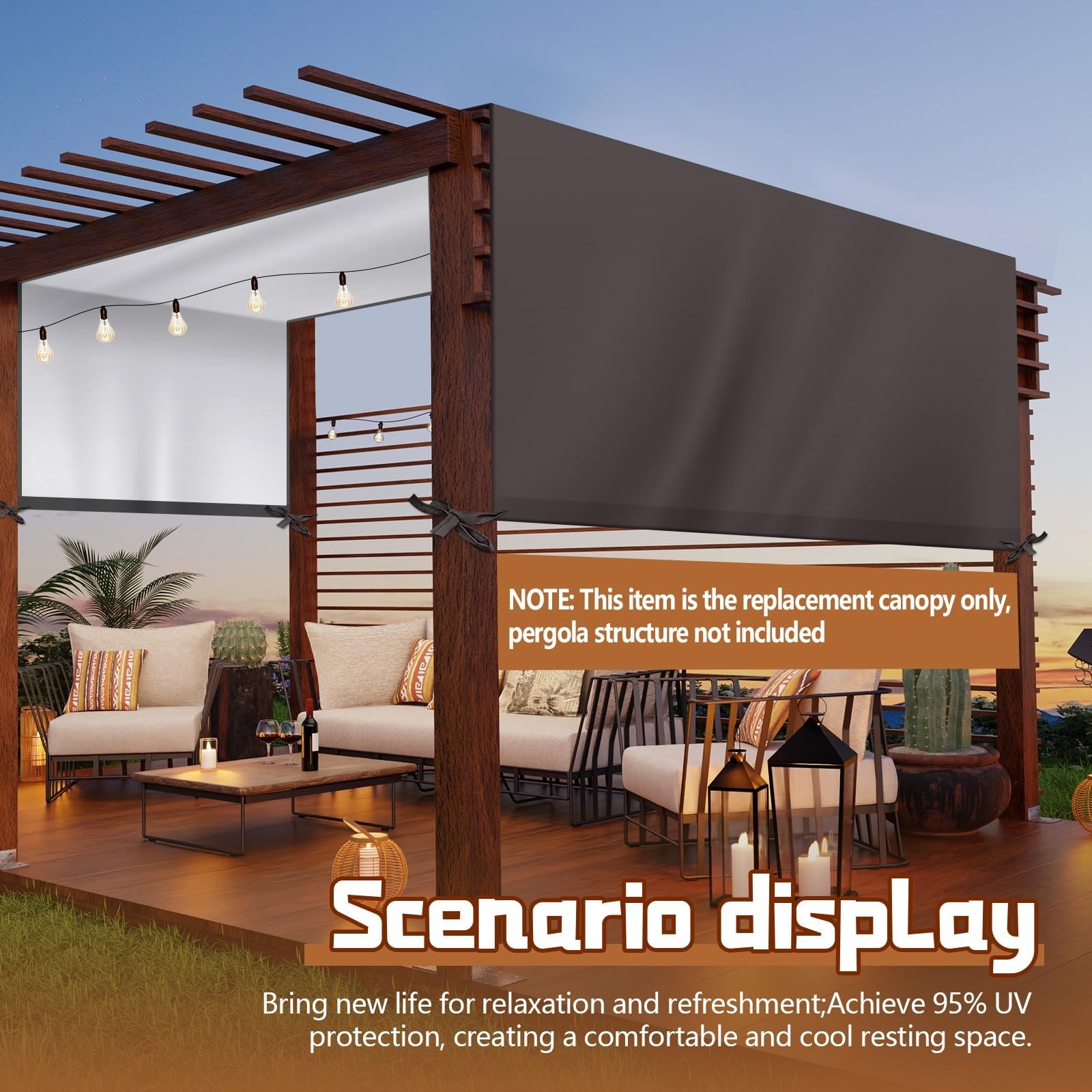 Universal Pergola Replacement Canopy Outdoor Canopy Shade Cover Waterproof Sh...