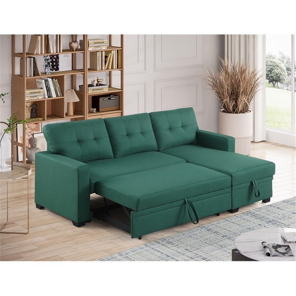 Devion Furniture Polyester Fabric Reversible Sleeper Sectional Sofa-Green
