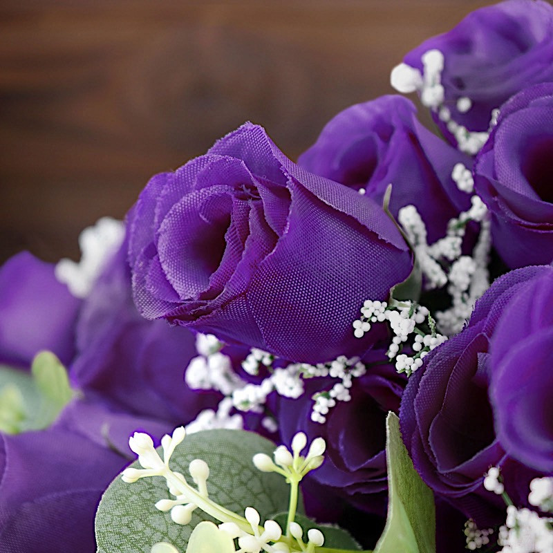 84 Purple SILK ROSE BUDS Wedding Party Flowers Bouquets Decorations on SALE