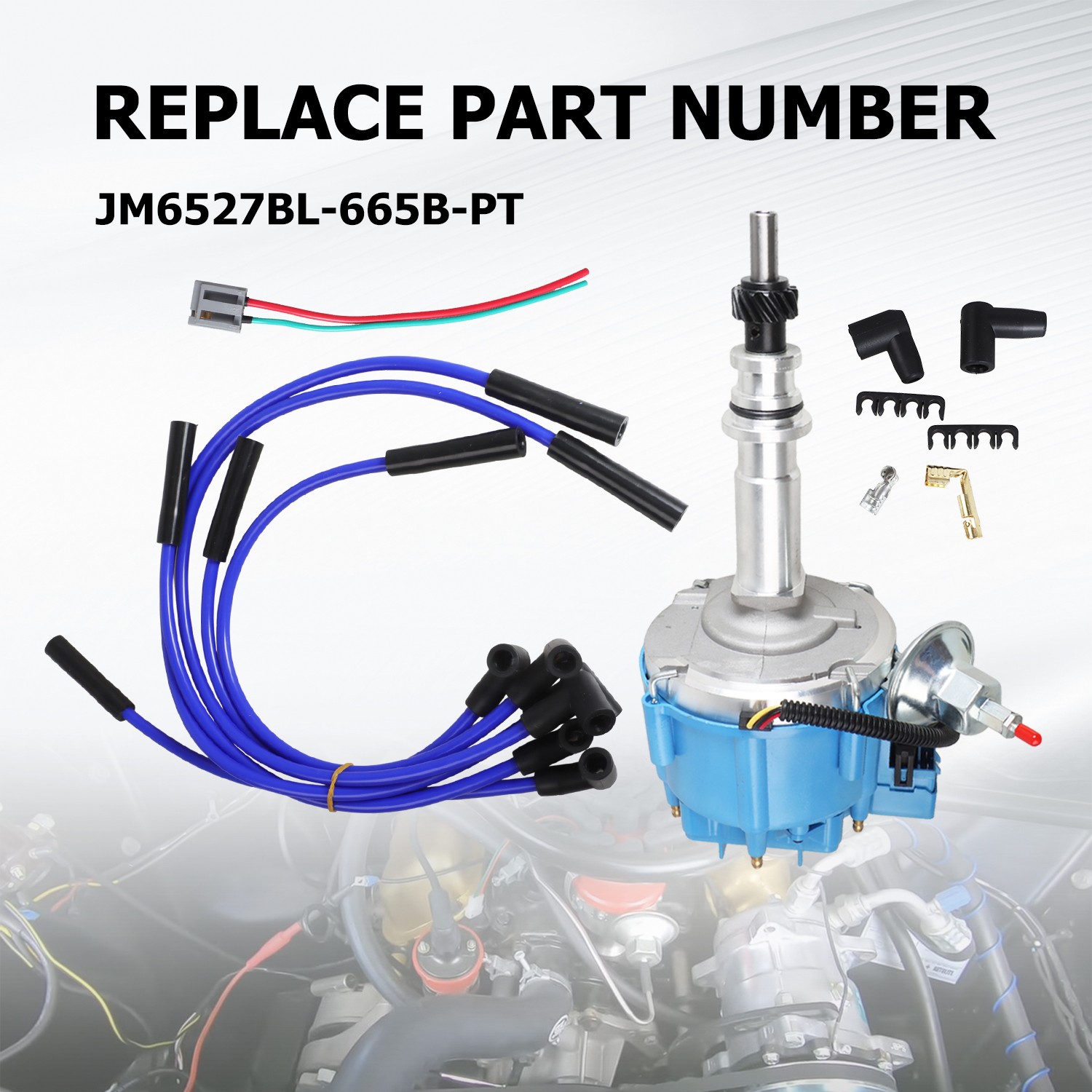 Hei Distributor Upgrade + 8mm Hd Plug Wires for Ford Inline 6 Cyl 170 200 250