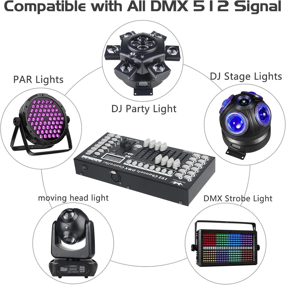 Compact 192-Channel DMX Controller with LCD Display for Stage Lighting Mastery