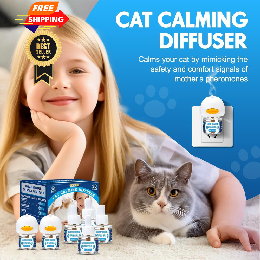 Cat Calming Pheromones Diffuser: 6-in-1 Kit Appeasing 6in1, Blue