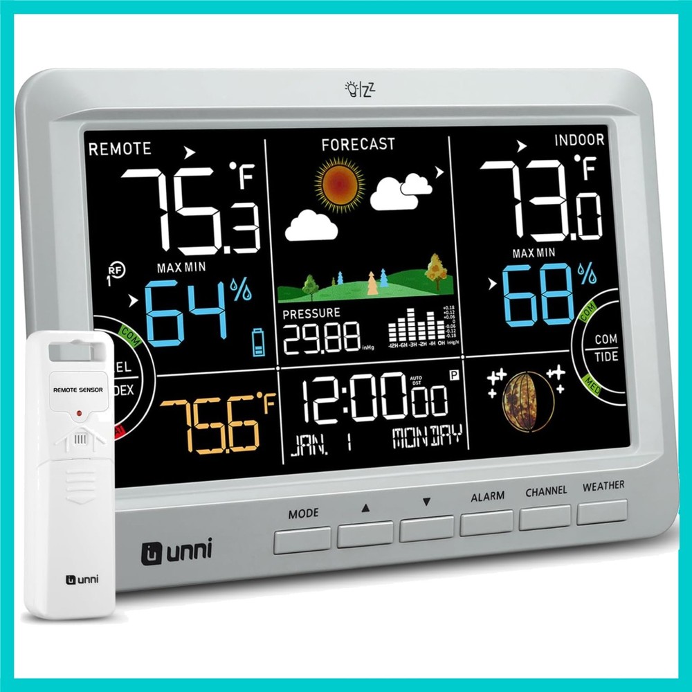 Compact Atomic Clock Weather Station with 330ft Wireless Range and Easy Setup