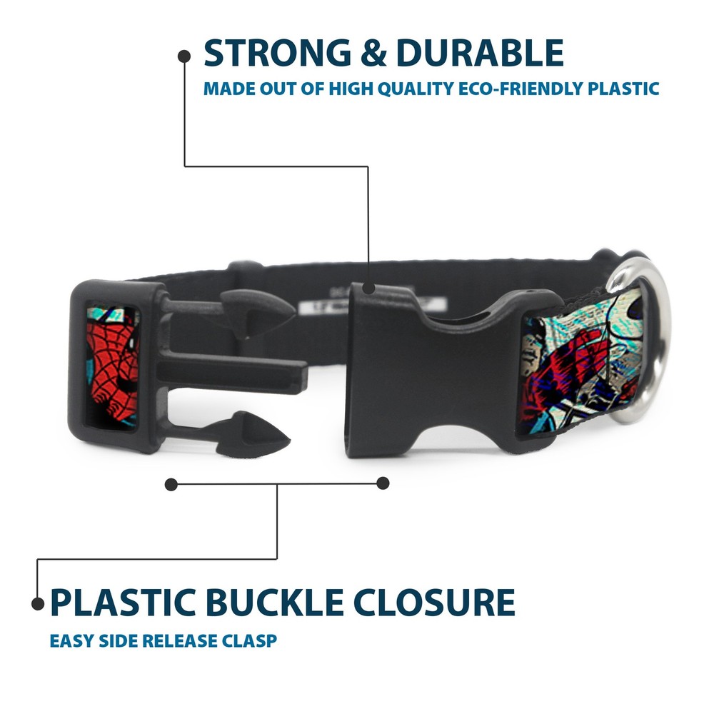 MARVEL COMICS Plastic Clip Collar 4-Superhero Action Poses/Comic Scenes White/Bl