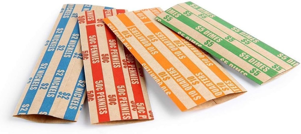 100 Assorted Flat Coin Roll Wrappers - Durable, Precision-Sized for Easy Sorting