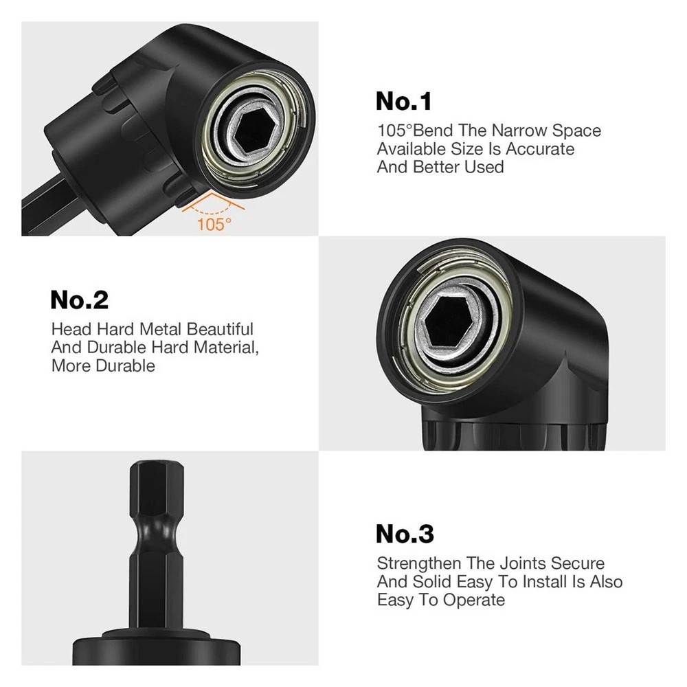 6Pcs Right Angle Drill Attachment Set w/ 105° Right Angle Drill Bit +1/4 3/8 1/2