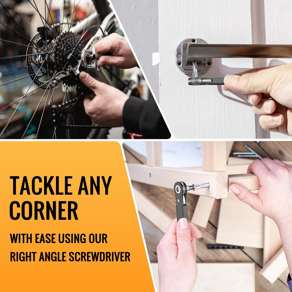 Right Angle Screwdriver Set - 90° Offset Ratchet Tool for Tight Spaces