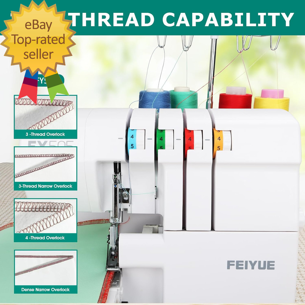 FY505 Serger Overlock Machine with 2/3/4 Thread Capability, Built-In Rolled Hem,