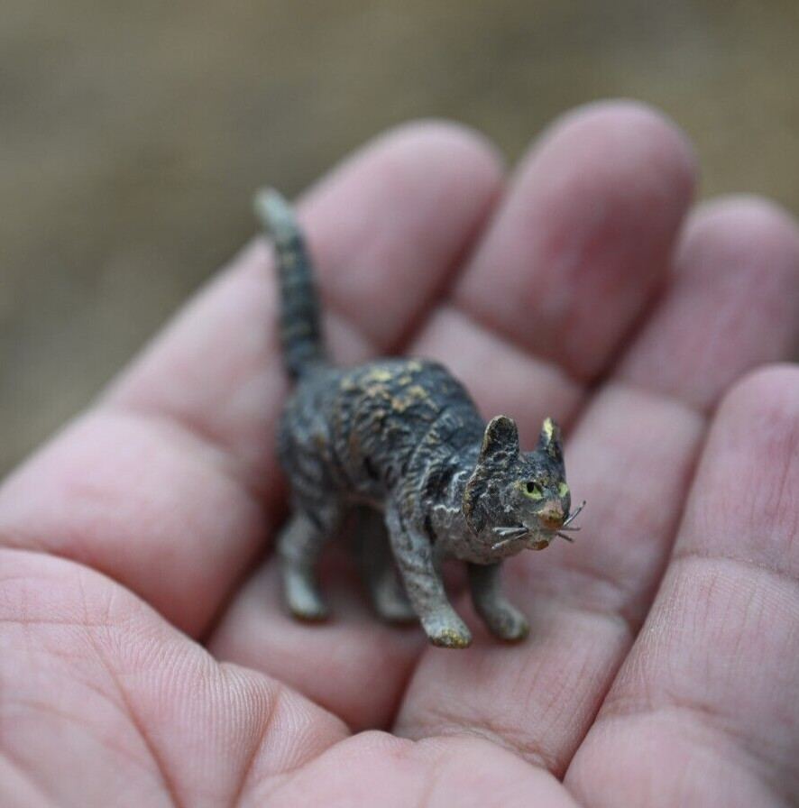Small Antique Cold Painted Austrian Vienna Solid Bronze Cat