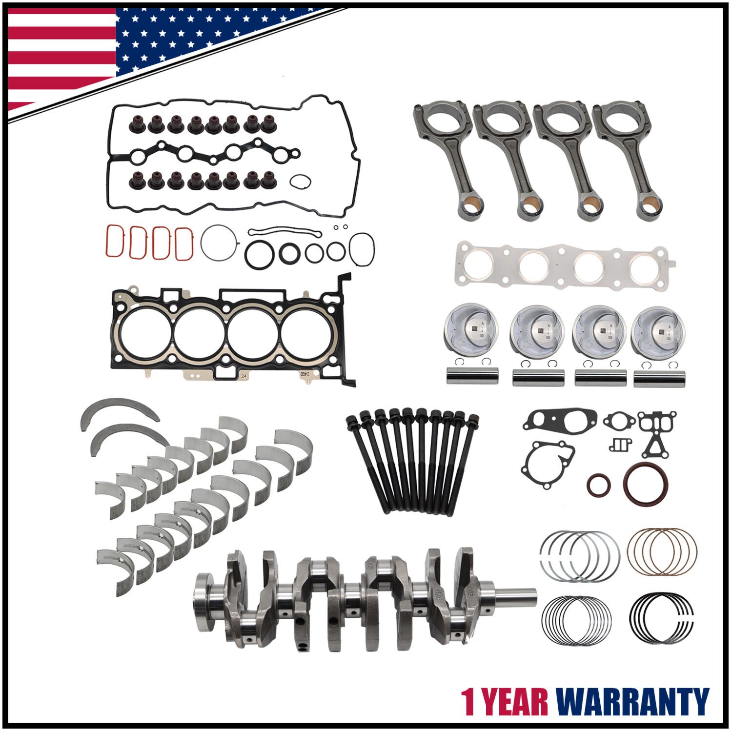 2.4L G4KJ Engine Rebuild Overhaul Kit- Crankshaft & Con Rods For HYUNDAI KIA