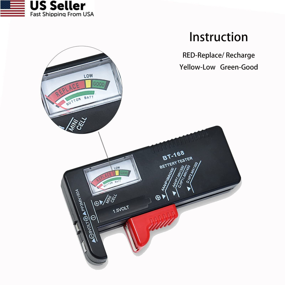 Battery Tester Checker, Universal Small for AAA AA C D 2, Red