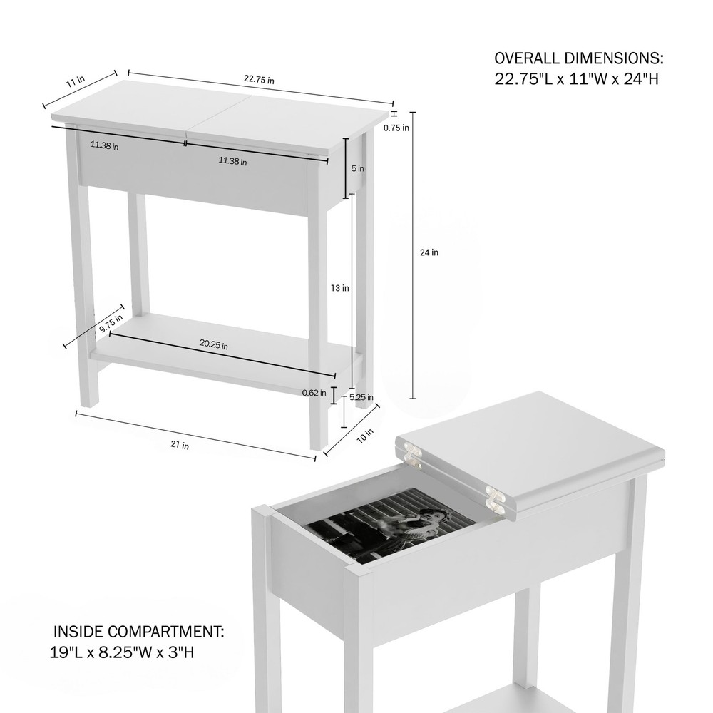 Narrow End Table W/ Storage Compartment & Shelf Black)