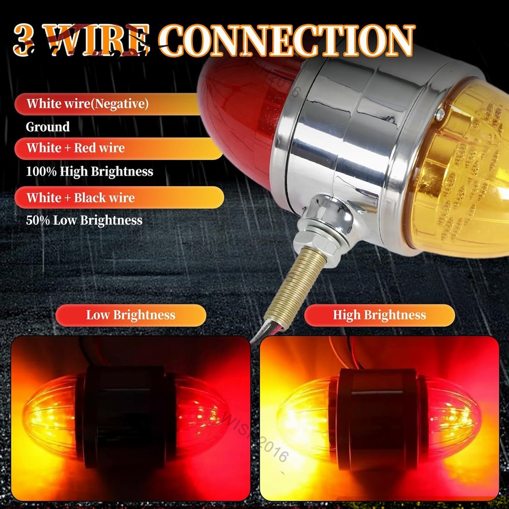 2PCS 17 LED Dual Function Watermelon Double Face Light Amber Red Chrome Lights