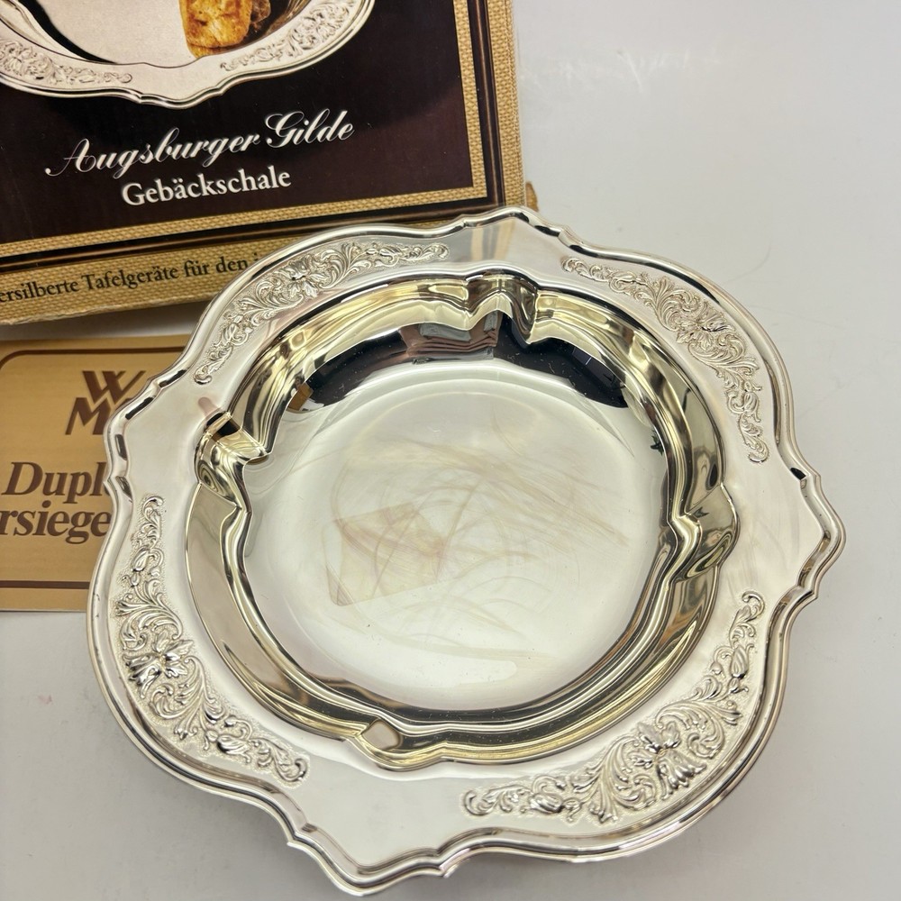 WMF Augsburger Gilde EP Vtg Brass Candy/Trinket Dish Gebackschale Germany Boxed