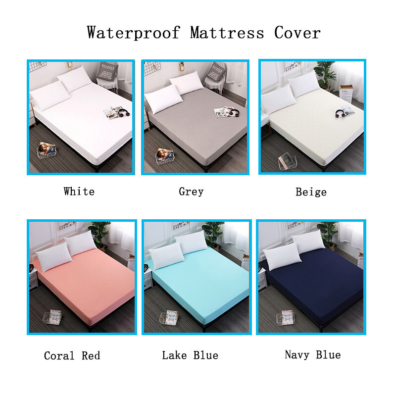 Waterproof Fitted Sheet Solid Color Bedding Mattress Protector Cover Washable