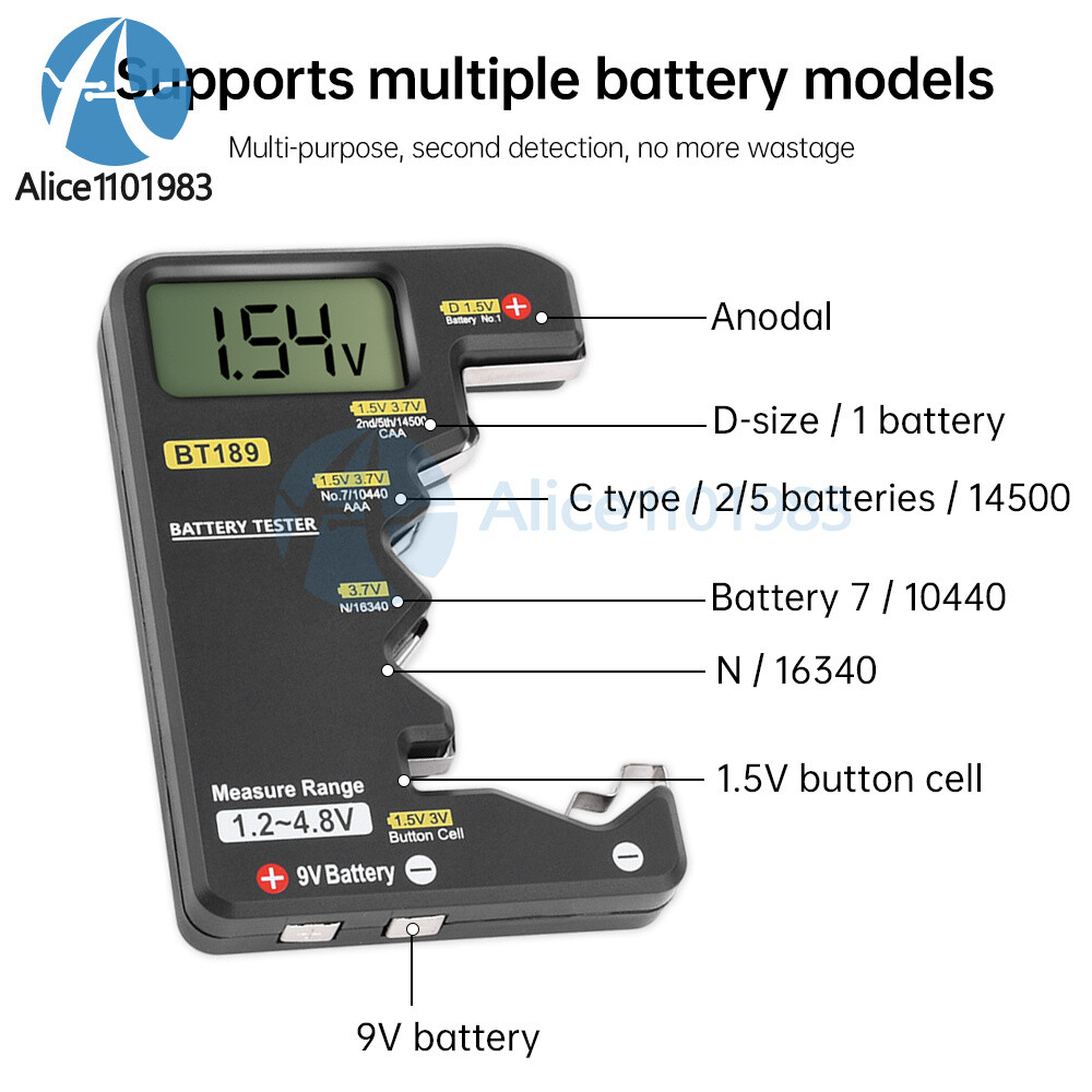 Digital Battery Tester Checker Electricity Indicator Universal AA, AAA 9V Button