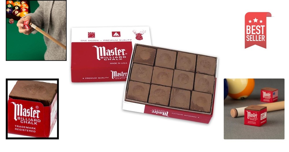 Master Billiard Pool Chalk, 12 Cubes in Brown - Smooth Application & Storage Box