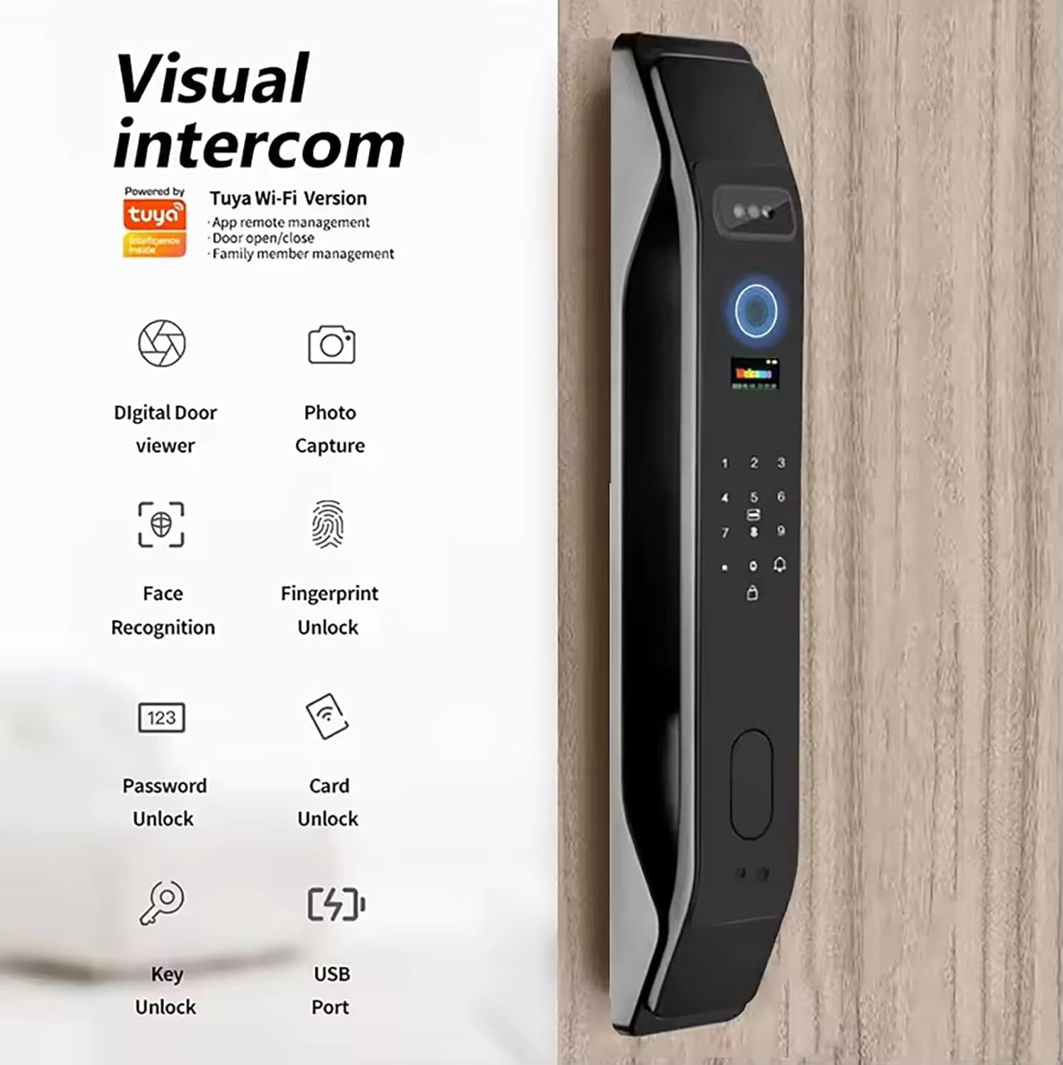 3D Face Recognition Fingerprint Password Smart Door Lock with Camera Security