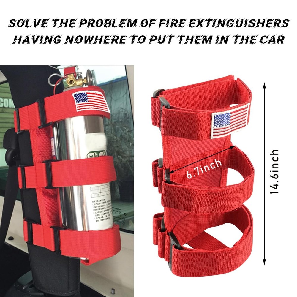 Fire Extinguisher Holder, Roll Bar Fire Extinguisher Strap with Flag Pattern,...