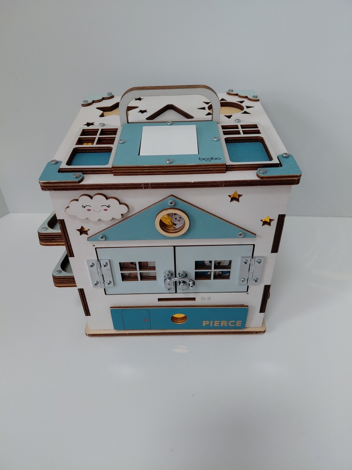 Boobo Toys Wooden Busy Development Activity Cube Blue Undertones Size Medium