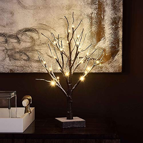 Pre Lit Tabletop Snow Dusted Tree with Timer 24LED 18IN Battery Snow 2 Set