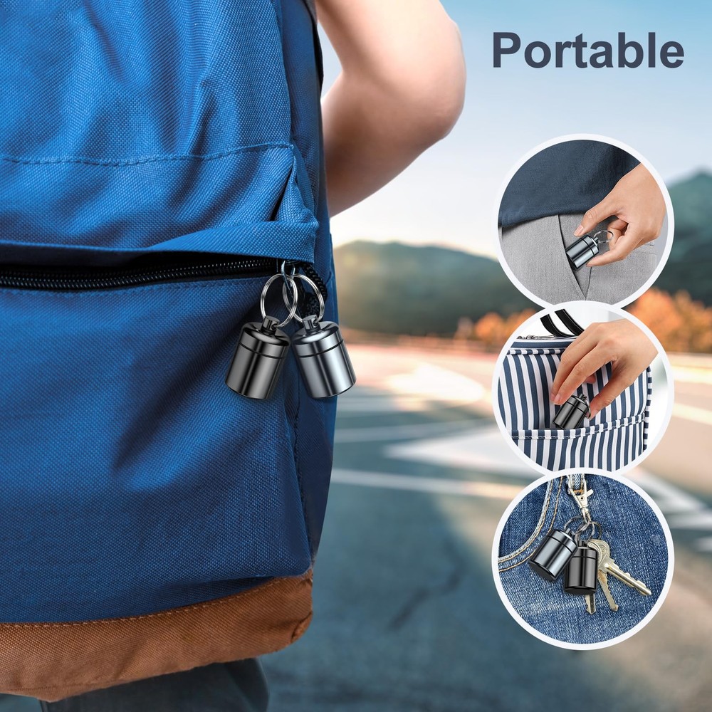 4 Pack Mini Pills Case Small Pill Holder Keychain for 4 Pack, Black & Grey