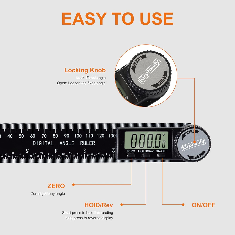 Digital Angle Finder Protractor 7" Professional Measuring Tool with Quick Displa