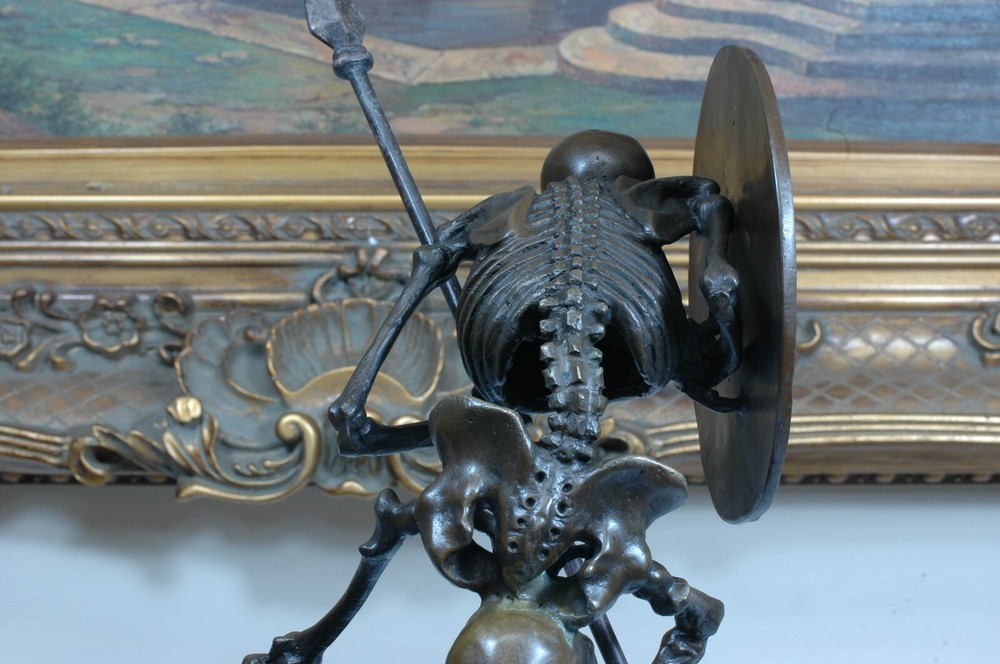 Signed Milo Bronze Statue, Bronze Skull Skeleton Warrior sculpture