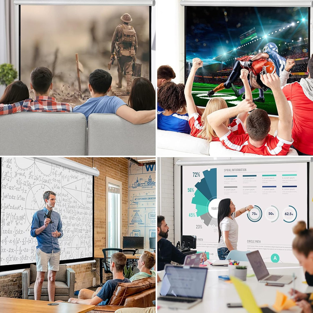 120'' Projector Screen Manual Pull Down, 1:1 Indoor Outdoor Projection Screen Mo