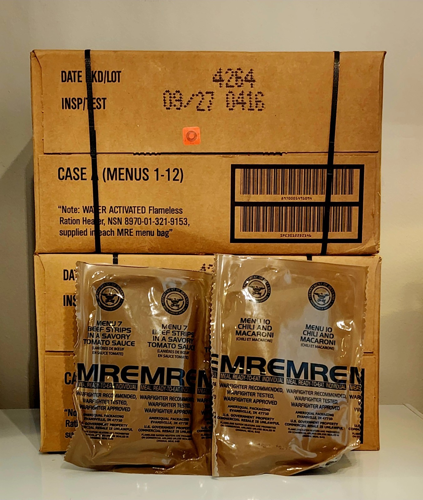 Military Meals Ready To Eat MRE cases A, B menu or both 2027 Inspection Date