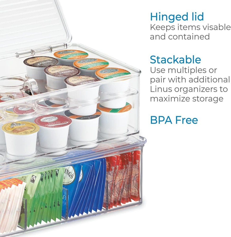iDesign 2-Tier Coffee Pod Holder Lidded Bin, Plastic Pantry and Kitchen...