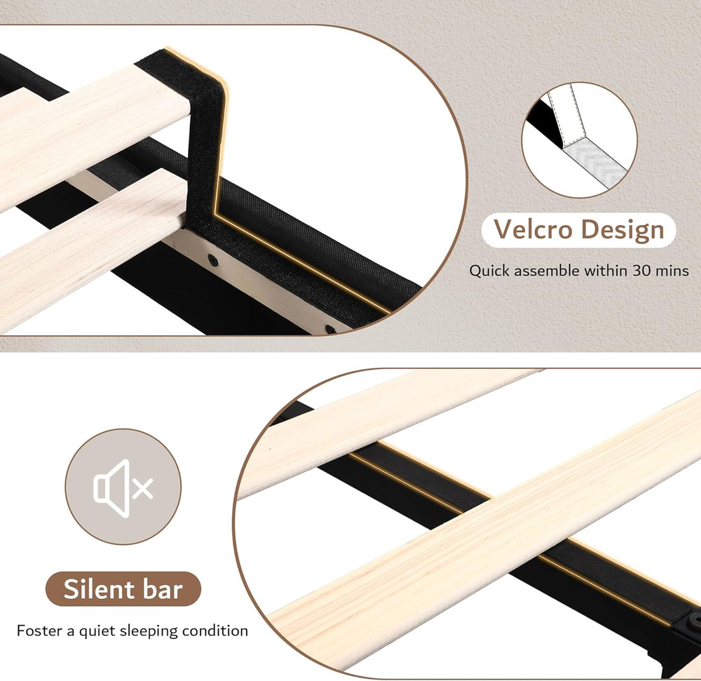 Ipormis Upholstered Full Size Bed Frame with Button Tufted Headboard, Linen Plat