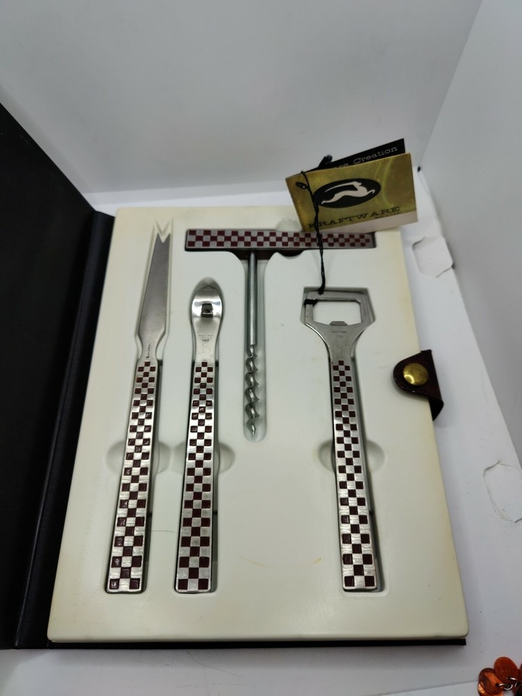Vintage Kraftware Bartenders Guide Utensils. Cool Red Checker Pattern