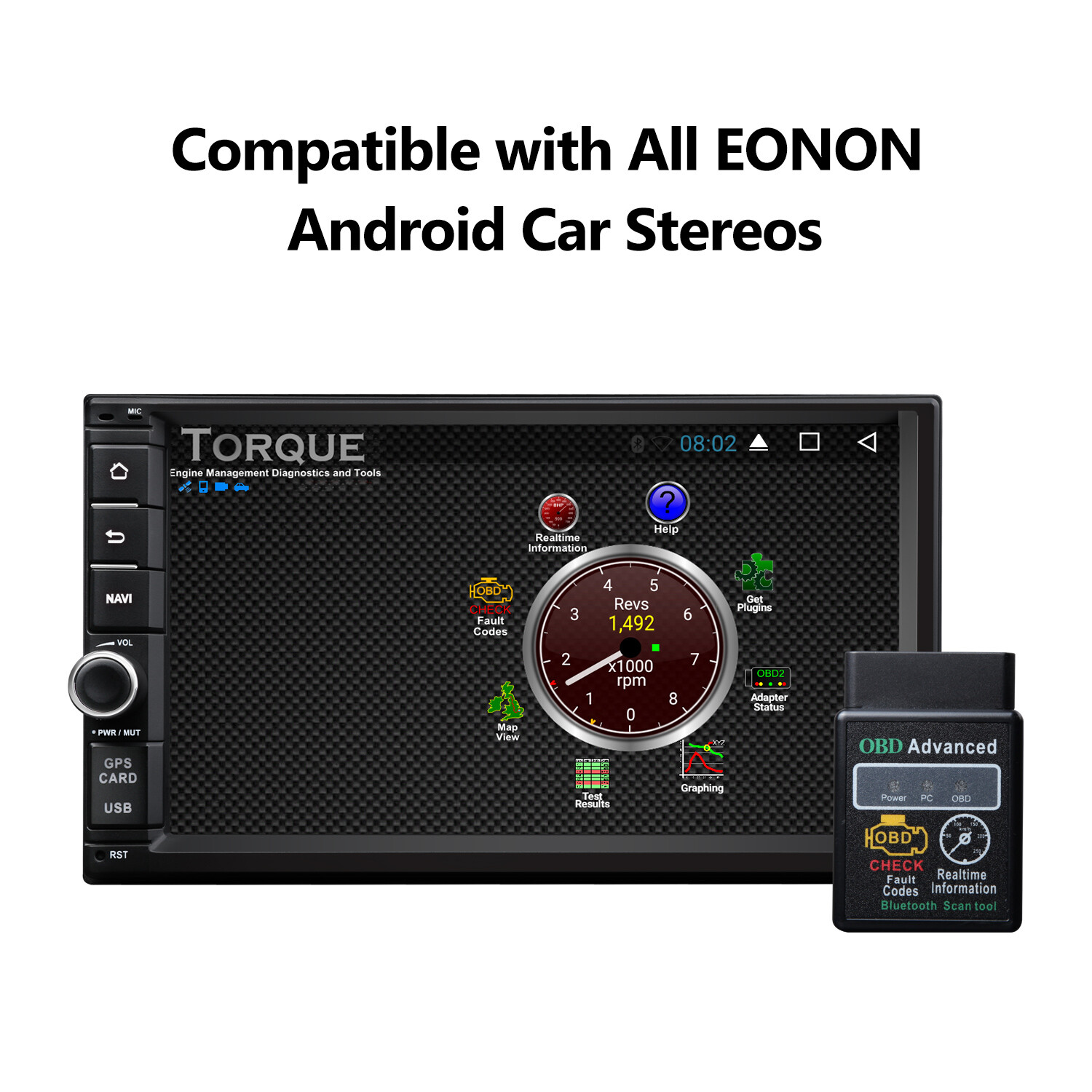 Eonon V0056 ELM327 Car Bluetooth OBD2 for Android Stereo Radio Head Unit GPS Nav