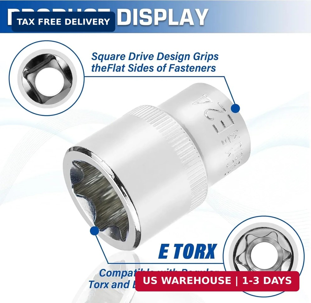 14-Piece Female E-Torx Socket Set, E4-E24 External Star Sockets, 1/4" 3/8"...