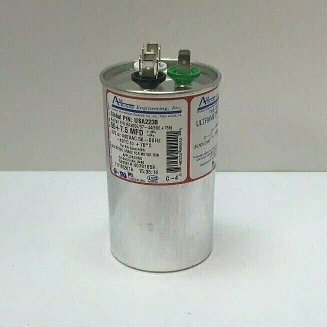 AmRad USA2238 Run Capacitor 50 + 7.5 uf MFD 370 / 440 Volt Made in USA