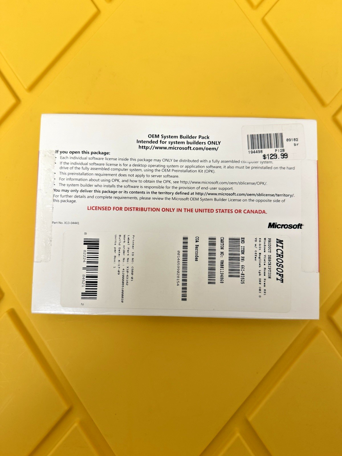 Microsoft Windows Vista Home Premium SP1 64-bit OEM System Builder Pack SEALED