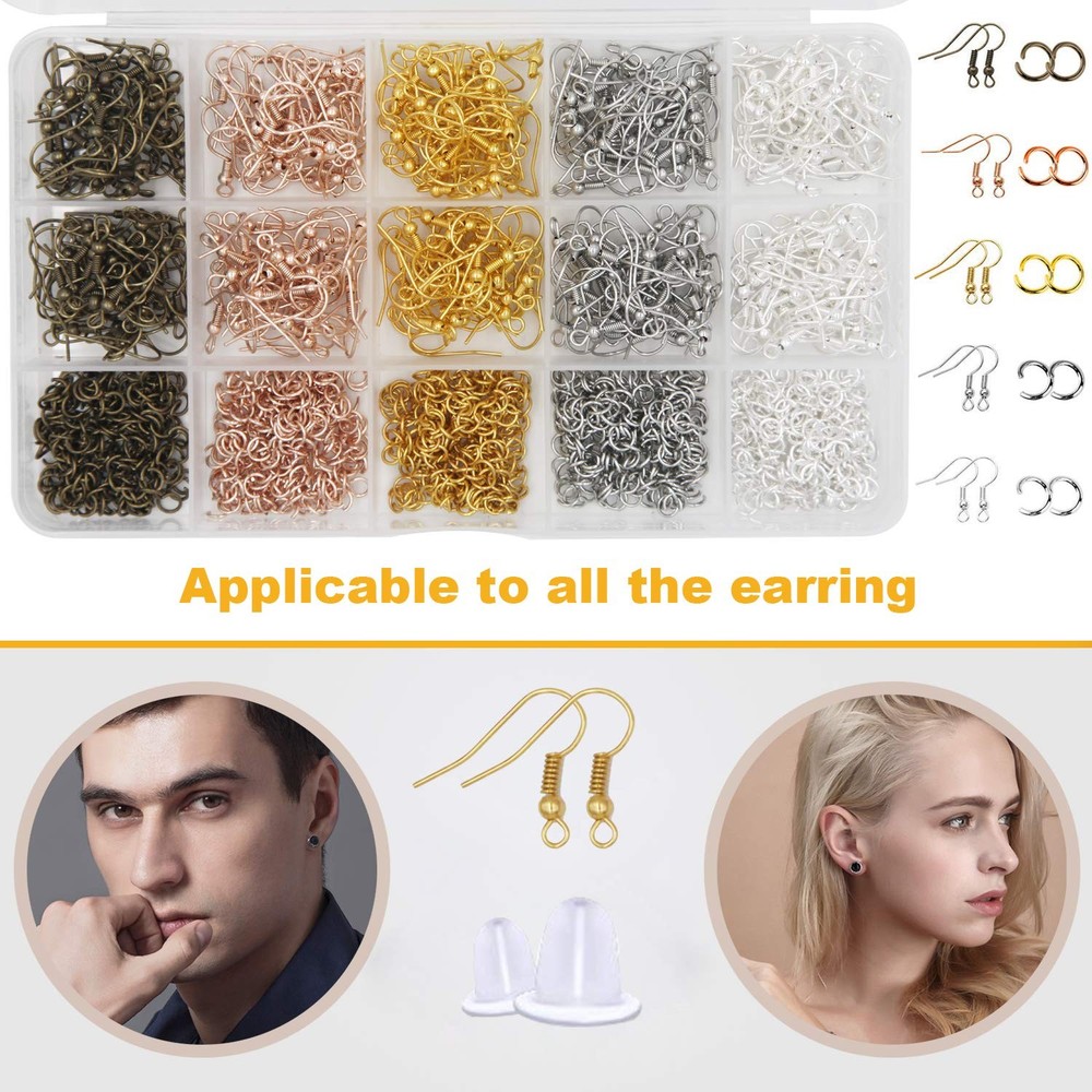 Earring Hooks Kit, 2003Pcs with Fish Hooks, Earring Holder Cards, Backs, Open...