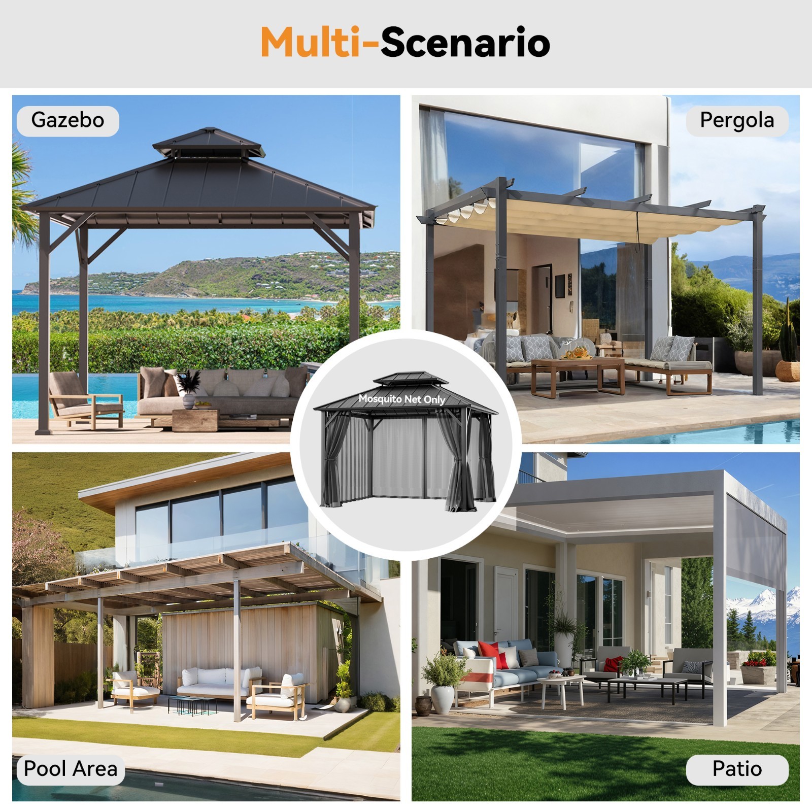 Gazebo Mosquito Netting Waterproof Insect Screen with Zippers